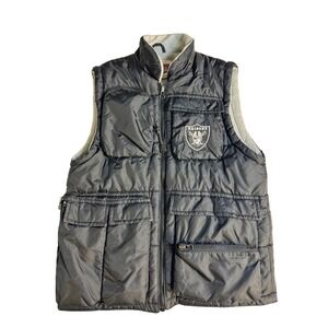 Vintage Puma NFL Team Raiders Puffer Vest Black Fleece Lined Cargo Pocket Gilet